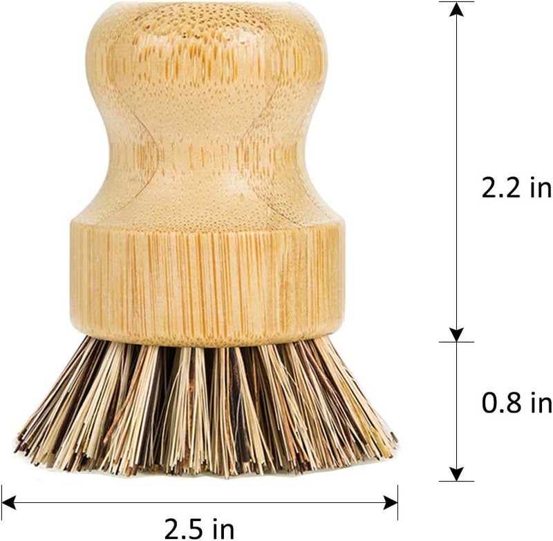 GREENTH PRO Palm Pot Dish Brush- Nature Bamboo 2 Packs Mini Durable Scrub for Kitchen Cleaning with Ceramics Holder - Image 3